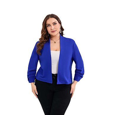 Women's Plus Size Blazer Shrugs Cardigan 3/4 Sleeve Open Front Office Cropped Blazers Jacket