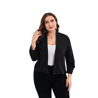 Women's Plus Size Blazer Shrugs Cardigan 3/4 Sleeve Open Front Office Cropped Blazers Jacket