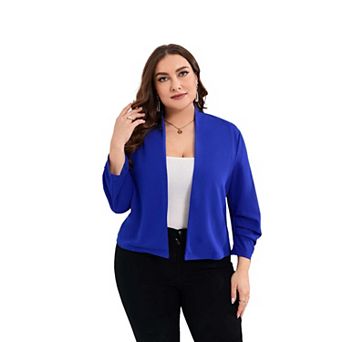 Women's Plus Size Blazer Shrugs Cardigan 3/4 Sleeve Open Front Office Cropped Blazers Jacket