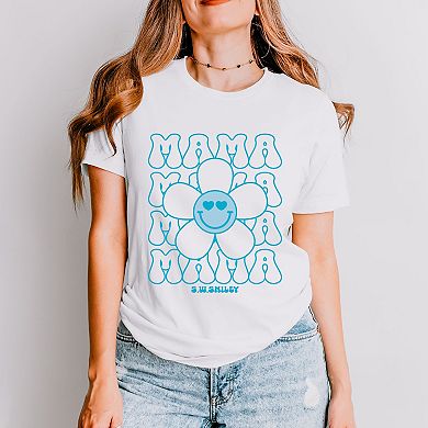 S.W.Smiley Mama Stacked Flower - Women's Short Sleeve Graphic T-Shirt