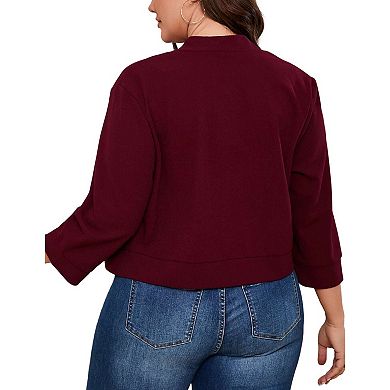 Plus Size Cardigans For Women Open Front 3/4 Sleeve Ruffled Hem Work Jackets Cardigan
