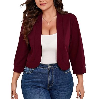 Plus Size Cardigans For Women Open Front 3/4 Sleeve Ruffled Hem Work Jackets Cardigan