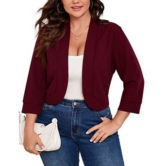 Plus Size Cardigans For Women Open Front 3/4 Sleeve Ruffled Hem Work Jackets Cardigan