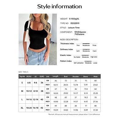 Women's Short Sleeve T-Shirts Low Scoop Neck Slim Fitted Ribbed Knit Casual Longer Crop Top