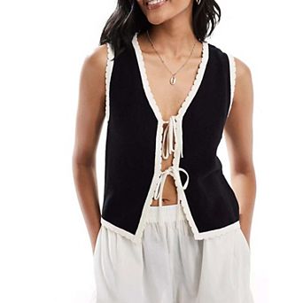 Womens Crochet Tops Summer Outfits Fashion Cute Casual Clothes Spring Tie Front Sweater Vest
