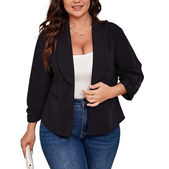 Womens Plus Size Casual Long Sleeve Cardigan Open Front Jacket Suit Cardigan With Pocket