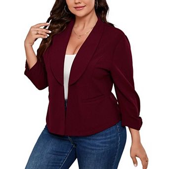Womens Plus Size Casual Long Sleeve Cardigan Open Front Jacket Suit Cardigan With Pocket