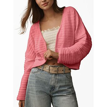 Women's Long Sleeve Bolero Shrug Open Front Knit Cropped Cardigan Sweater Shrugs