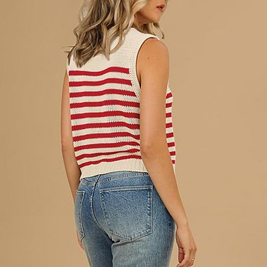 Womens Striped Sweater Vest Sleeveless Ribbed Tank Tops Color Block Trendy Button Down Shirts