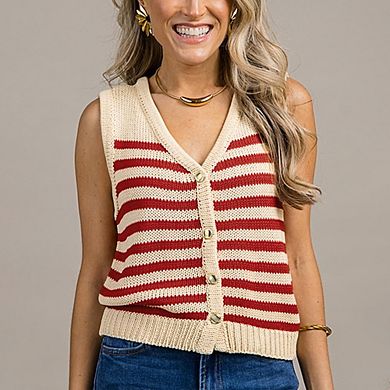 Womens Striped Sweater Vest Sleeveless Ribbed Tank Tops Color Block Trendy Button Down Shirts