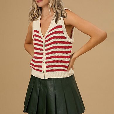 Womens Striped Sweater Vest Sleeveless Ribbed Tank Tops Color Block Trendy Button Down Shirts