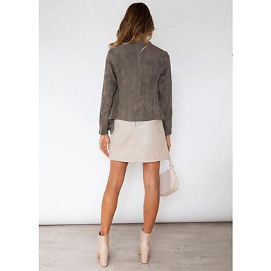 Womens Faux Suede Open Front Jacket Cardigan Fall Loose Lapel Solid Long Sleeve Draped Cropped Coat