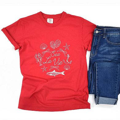 Sea La Vie Collage - Women's Garment Dyed Graphic T-Shirt