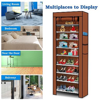 iMounTEK 10-Tier DIY Shoe Cabinet, Dustproof Non-Woven Fabric Rack Holds 27 Pairs, Brown