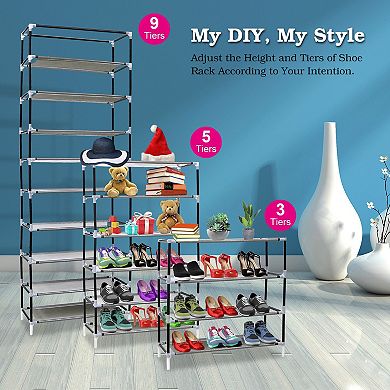 iMounTEK 10-Tier DIY Shoe Cabinet, Dustproof Non-Woven Fabric Rack Holds 27 Pairs, Brown