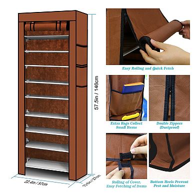 iMounTEK 10-Tier DIY Shoe Cabinet, Dustproof Non-Woven Fabric Rack Holds 27 Pairs, Brown