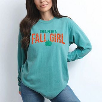 The Life Of A Fall Girl Puff/Glitter - Womens Garment Dyed Long Sleeve