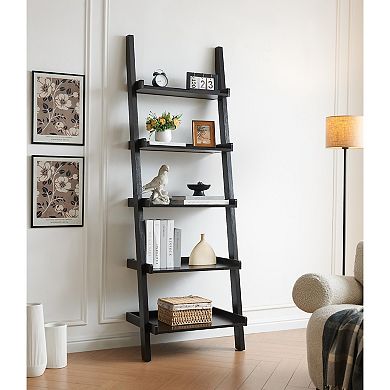 GOMYHOME 5-Shelf Ladder Bookcase with Multi-Depth Shelves and Wraparound Molding