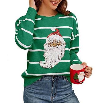 Retro Santa Sweater for Women Vintage Christmas knit Sweaters Crewneck Oversized Long Sleeve Tops