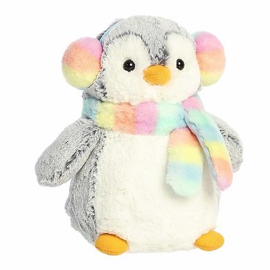 Aurora Small Rainbow Festive Stuffed Animal 9" Pompom Muffs & Scarf PomPom Penguin