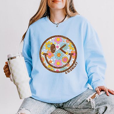 S.W.Smiley Groovy Floral Outline - Women's Lightweight Garment Dyed Sweatshirt