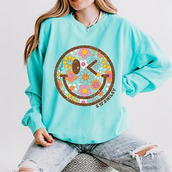 S.W.Smiley Groovy Floral Outline - Women's Lightweight Garment Dyed Sweatshirt