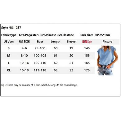 Womens Summer Cap Sleeve Tops V Neck Casual Loose Fit Knit Lightweight Sweater Pullover Top