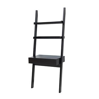 GOMYHOME Ladder Shelf Desk with Storage, Leaning Bookcase with Shelves & Drawer, Espresso