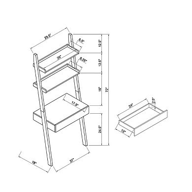 GOMYHOME Ladder Shelf Desk with Storage, Leaning Bookcase with Shelves & Drawer, Espresso