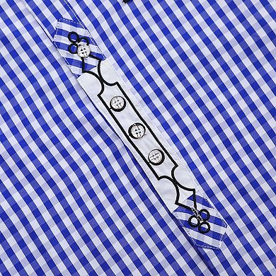 Men's Plaid Long Sleeve Button Down German Bavarian Oktoberfest Shirt with Roll-Up Sleeves