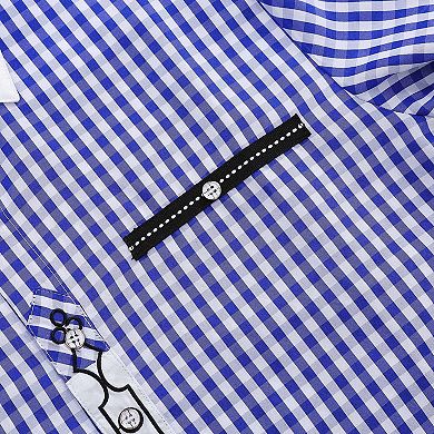 Men's Plaid Long Sleeve Button Down German Bavarian Oktoberfest Shirt with Roll-Up Sleeves