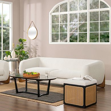 GOMYHOME Modern 3-Seater Sofa with Boucle Upholstery and Wooden Legs, White