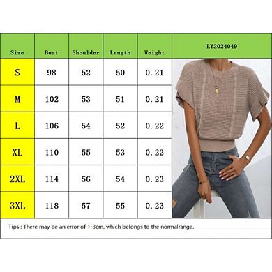 Women's Ruffled Short Sleeve Cropped Sweater Tops Cute Chunky Fall Knit Crop Sweaters