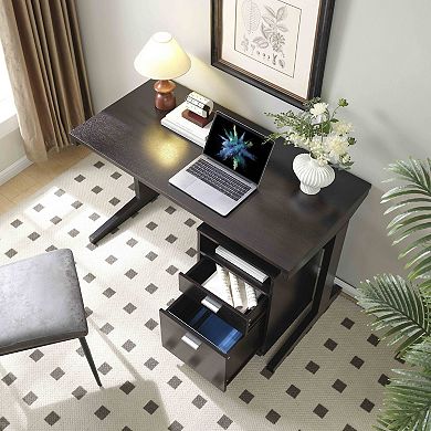 GOMYHOME Home Office Desk with File Cabinet on Wheels, 47" Computer Desk, Red Cocoa Finish