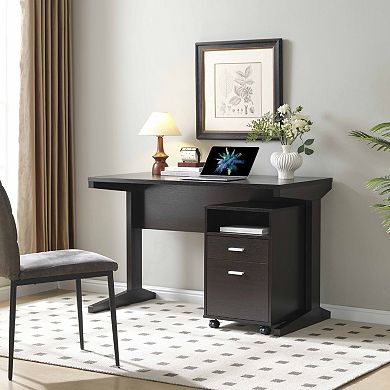 GOMYHOME Home Office Desk with File Cabinet on Wheels, 47" Computer Desk, Red Cocoa Finish