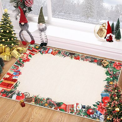 Christmas Gift Print Non-Slip Rubber Backing Indoor Area Rug Holiday Home Decor for Living Room