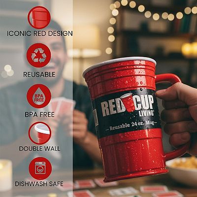 Red Cup Living Reusable Plastic Coffee Mug, 24 oz Mug - Set of 2