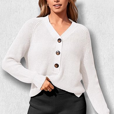 Women‘s Lightweight Rib-Knit V-Neck Pullover Sweater - Long Sleeve Casual Crewneck Tops for Women