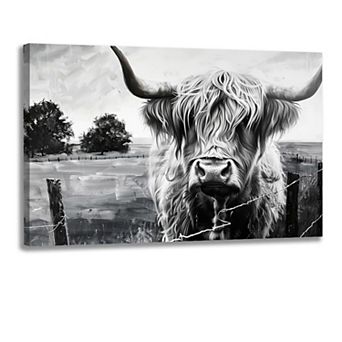 AAW Gray&white Wall Art Farm Cow Canvas Ready to Hang