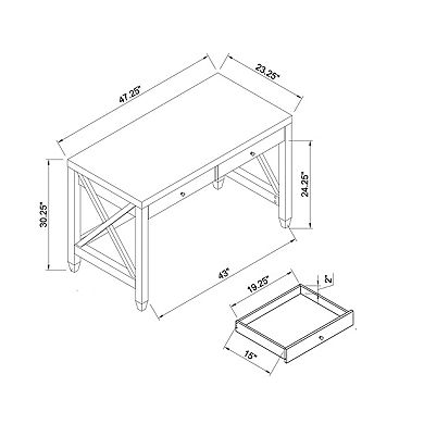 GOMYHOME Home Office Writing Desk with 2 Drawers and X-Brace Wooden Frame