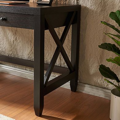 GOMYHOME Home Office Writing Desk with 2 Drawers and X-Brace Wooden Frame