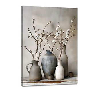 AAW Plum Blossom Botanical Ikebana Canvas Wall Art Ready to Hang