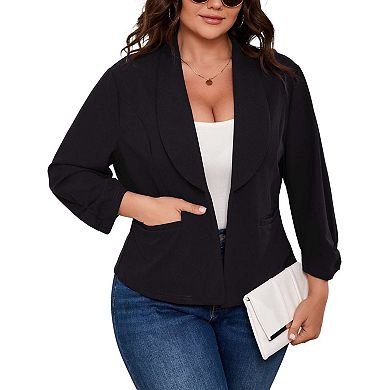 Womens Plus Size Casual Long Sleeve Cardigan Open Front Jacket Suit Cardigan With Pocket