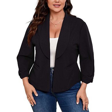 Womens Plus Size Casual Long Sleeve Cardigan Open Front Jacket Suit Cardigan With Pocket