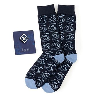 Disney Donald Duck Patterned Blue Socks and Mickey Mouse Blue Lapel Pin Gift Set