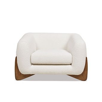 GOMYHOME Modern Accent Chair with Boucle Upholstery and Wooden Base, White