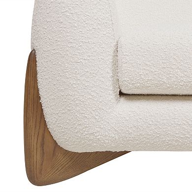 GOMYHOME Modern Accent Chair with Boucle Upholstery and Wooden Base, White