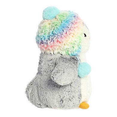 Aurora Small Gray Festive Stuffed Animal 9" Pompom Rainbow Beanie PomPom Penguin