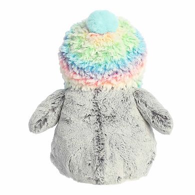 Aurora Small Gray Festive Stuffed Animal 9" Pompom Rainbow Beanie PomPom Penguin