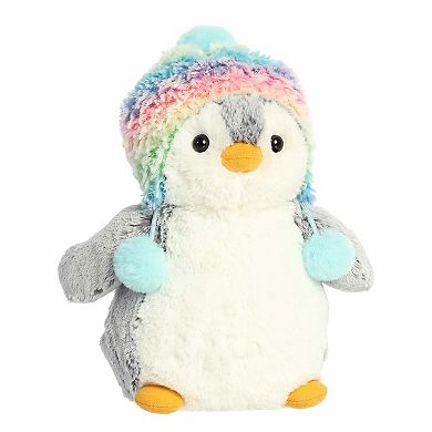 Aurora Small Gray Festive Stuffed Animal 9" Pompom Rainbow Beanie PomPom Penguin
